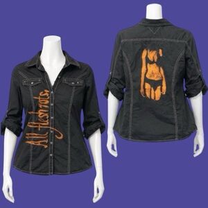 Cursed Kitty “All Flesh Rots” Grunge Black Button-Up Top